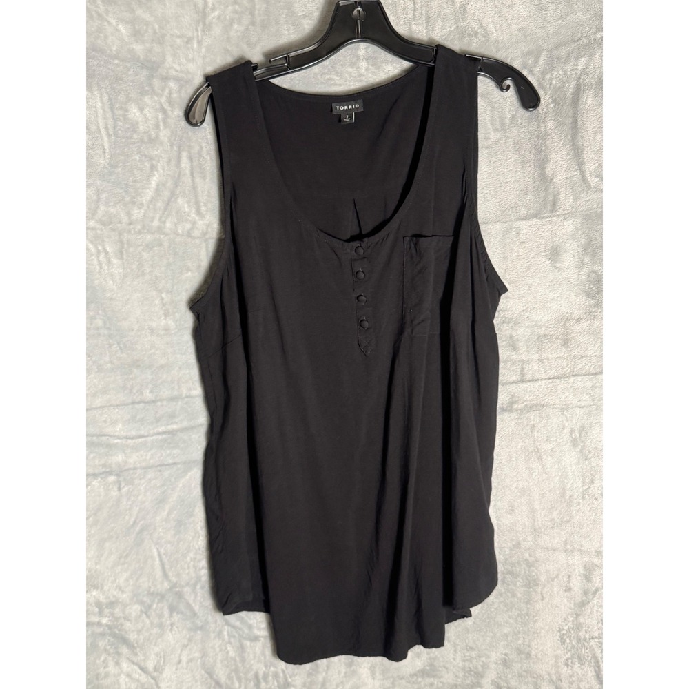 Torrid Black Rayon Henley Tank Top Sleeveless Pocket Blouse Plus Size 2 2X